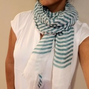 White and teal striped scarf